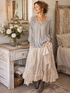 Made in Italy Silk Blend Romantic Boho Blouse Oversized Cottage Chic Top
